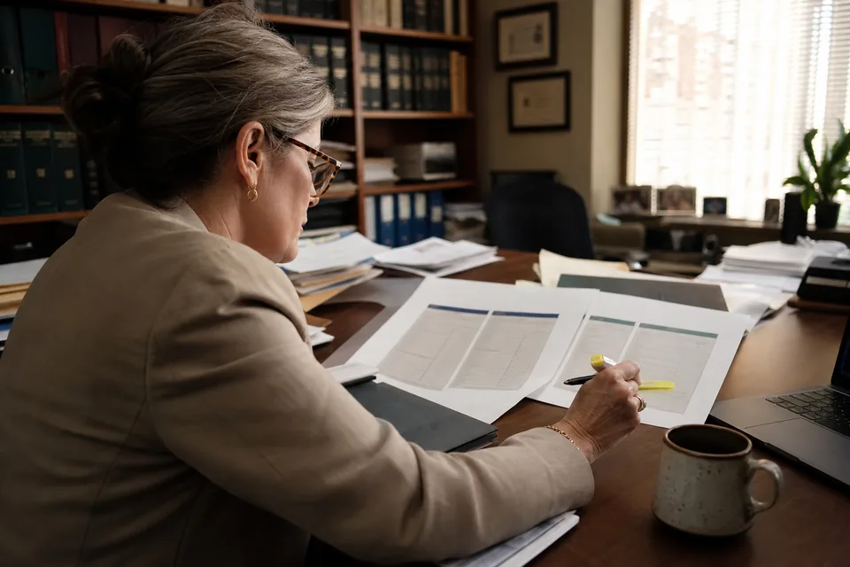 Immigration attorney comparing two software proposals side by side with a highlighter